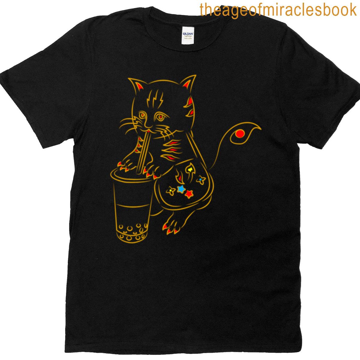 Cute Cat Drinking Nectar And Carrying A Bag T-shirt