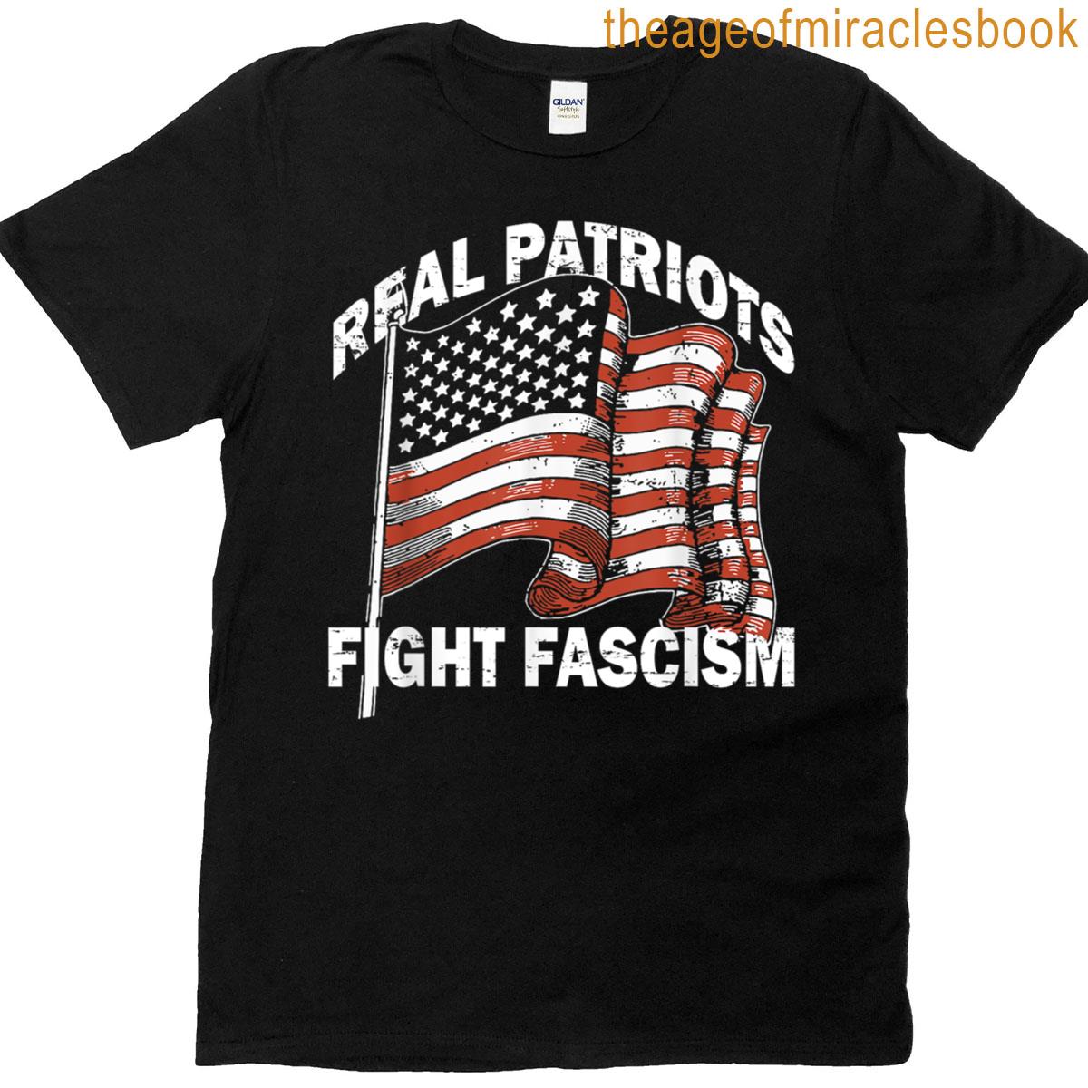 Retro Usa Flag Funny Real Patriots Fight Fascism Patriotic T-shirt