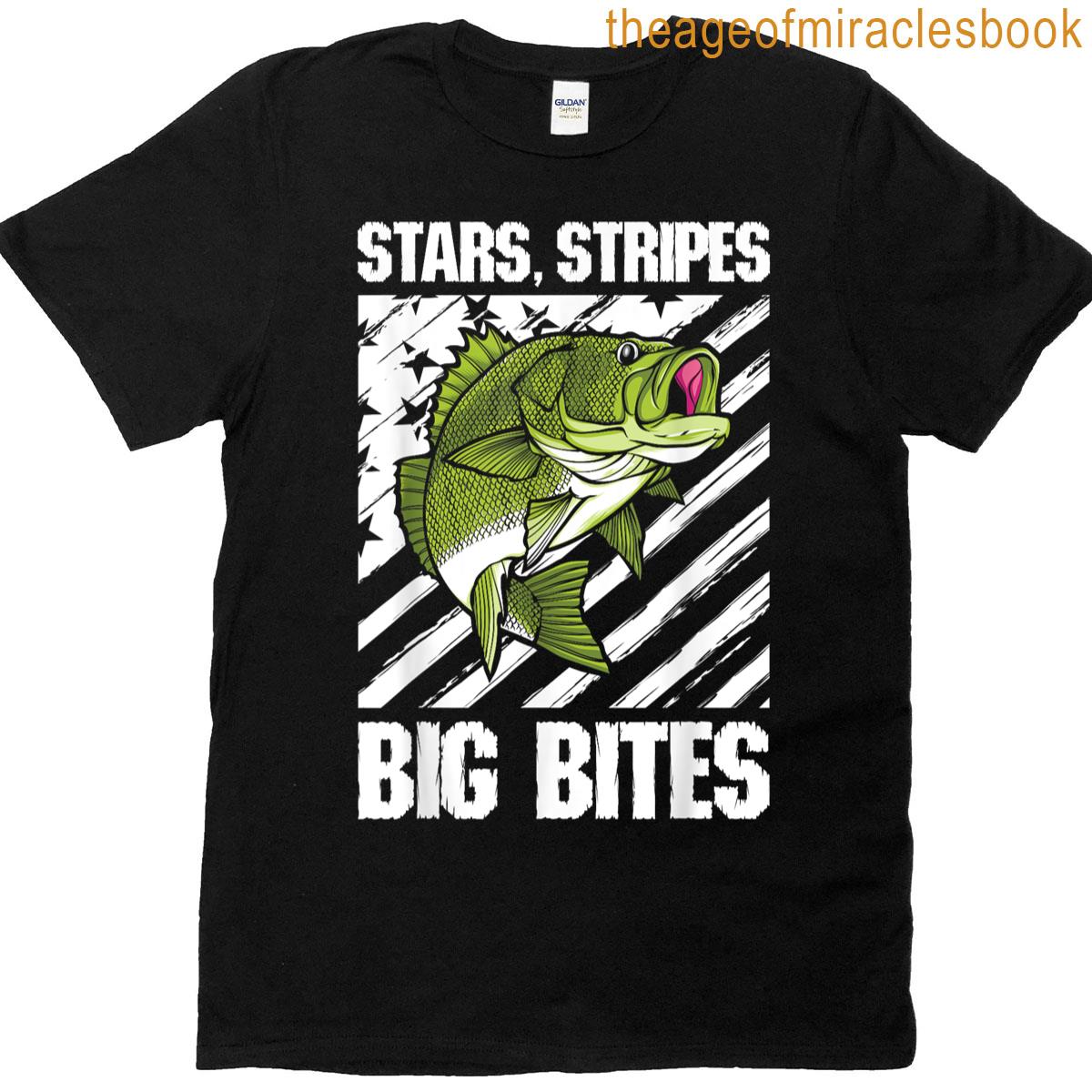 Stars Stripes Big Bites 4th July Patriotic Fishing Apparel T-shirt