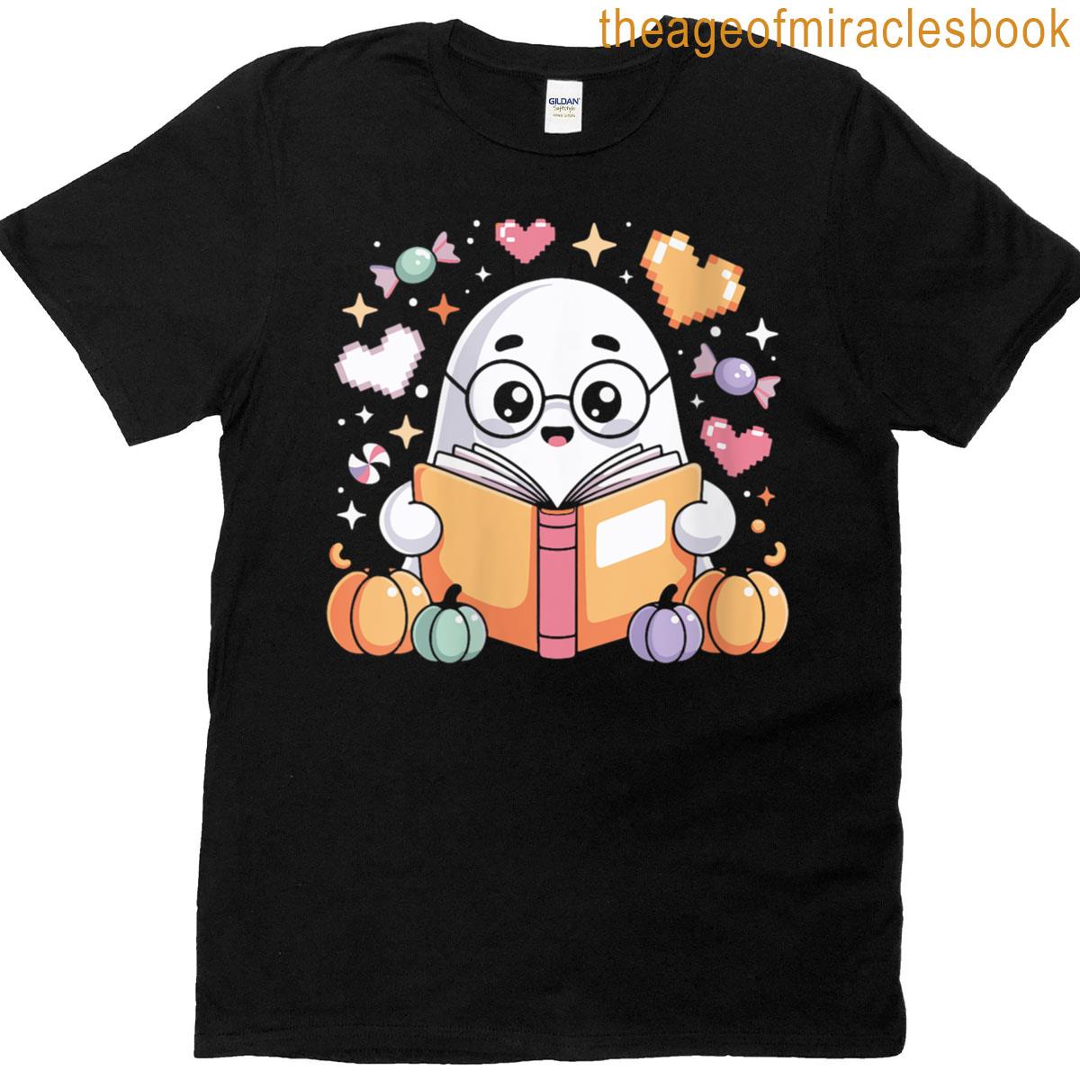 Womens Reading Ghost Halloween Art For Bookworms And Readers Men T-shirt