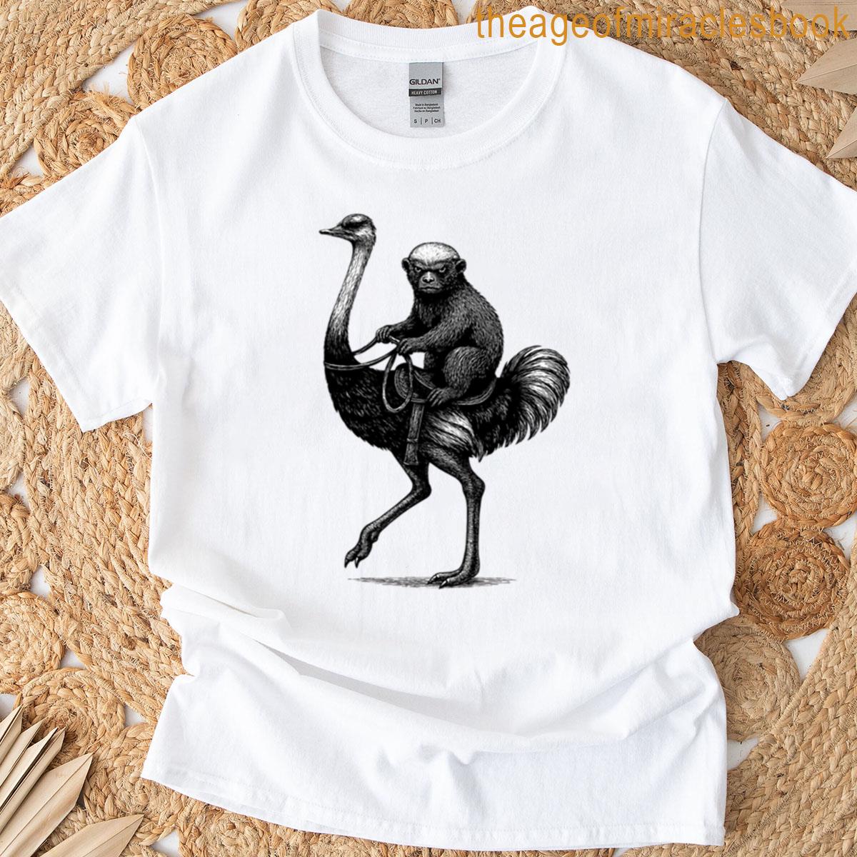 Riding High Funny Honey Badger Ostrich Animal Humor Sarcastic Aesthetic Cartoon Sublimation Graphic T-shirt