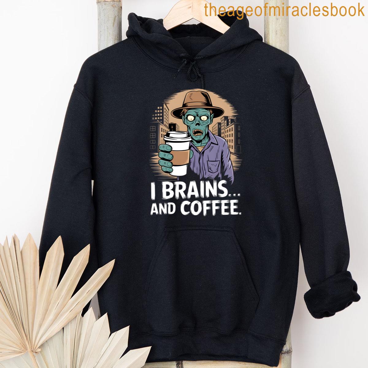 Alternative view of Zombie Loves Brains And Coffee Funny Quote T-shirt
