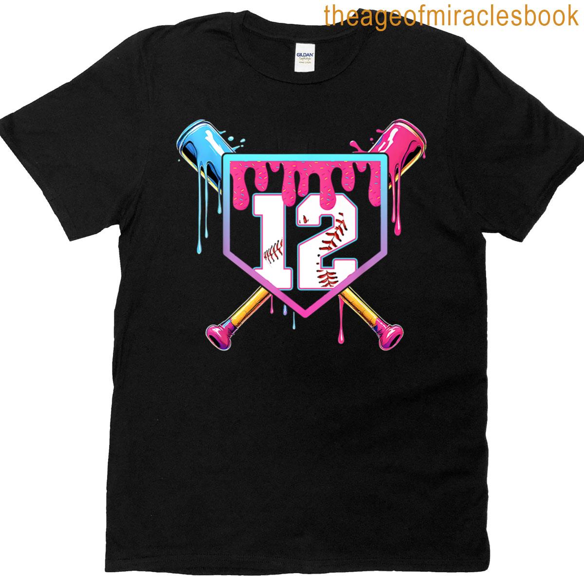 12th Birthday Ice Cream Drip Baseball Splatter 12 Years Kids Premium T-shirt
