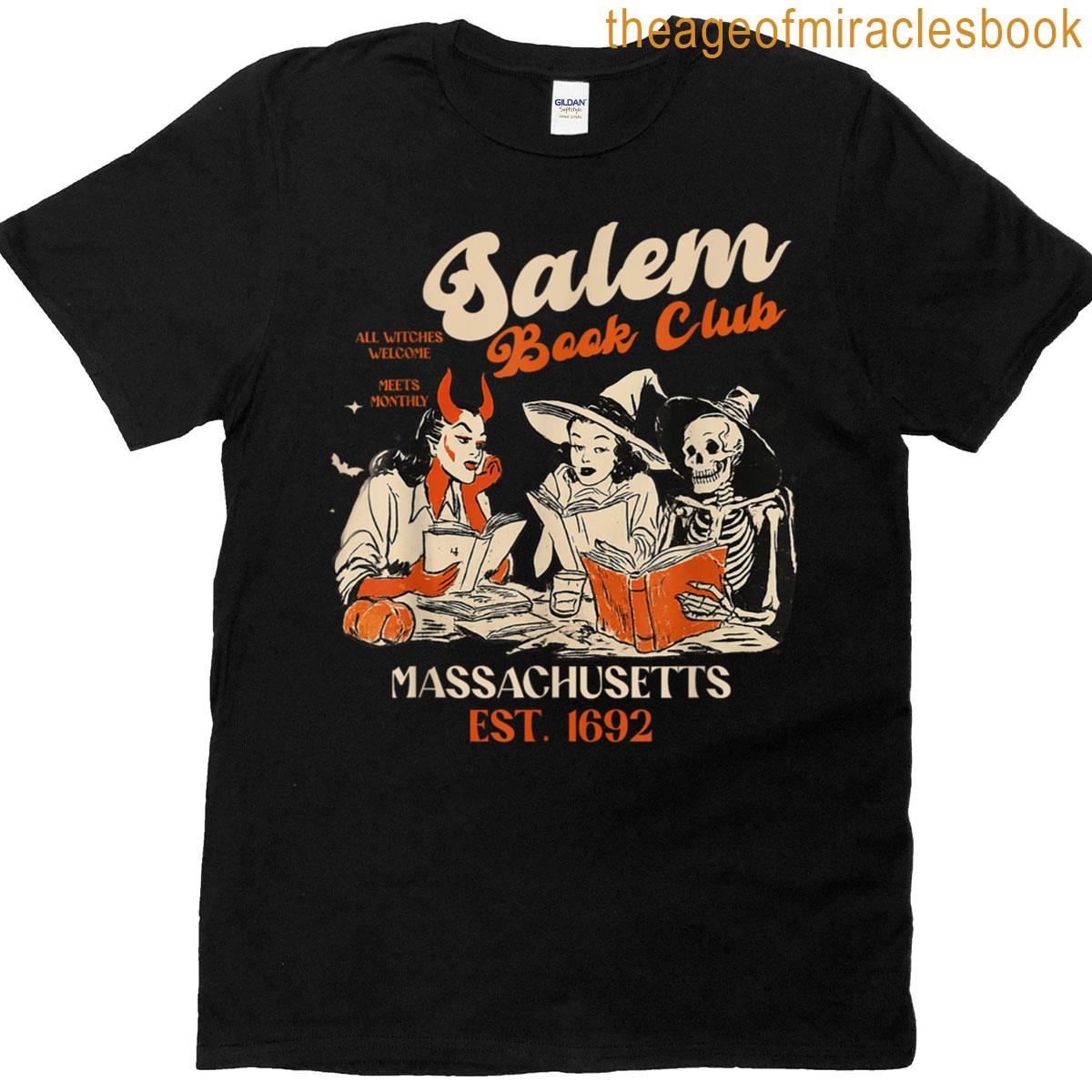 Vintage Salem Book Club Black Cat Bookish Spooky Halloween T-shirt