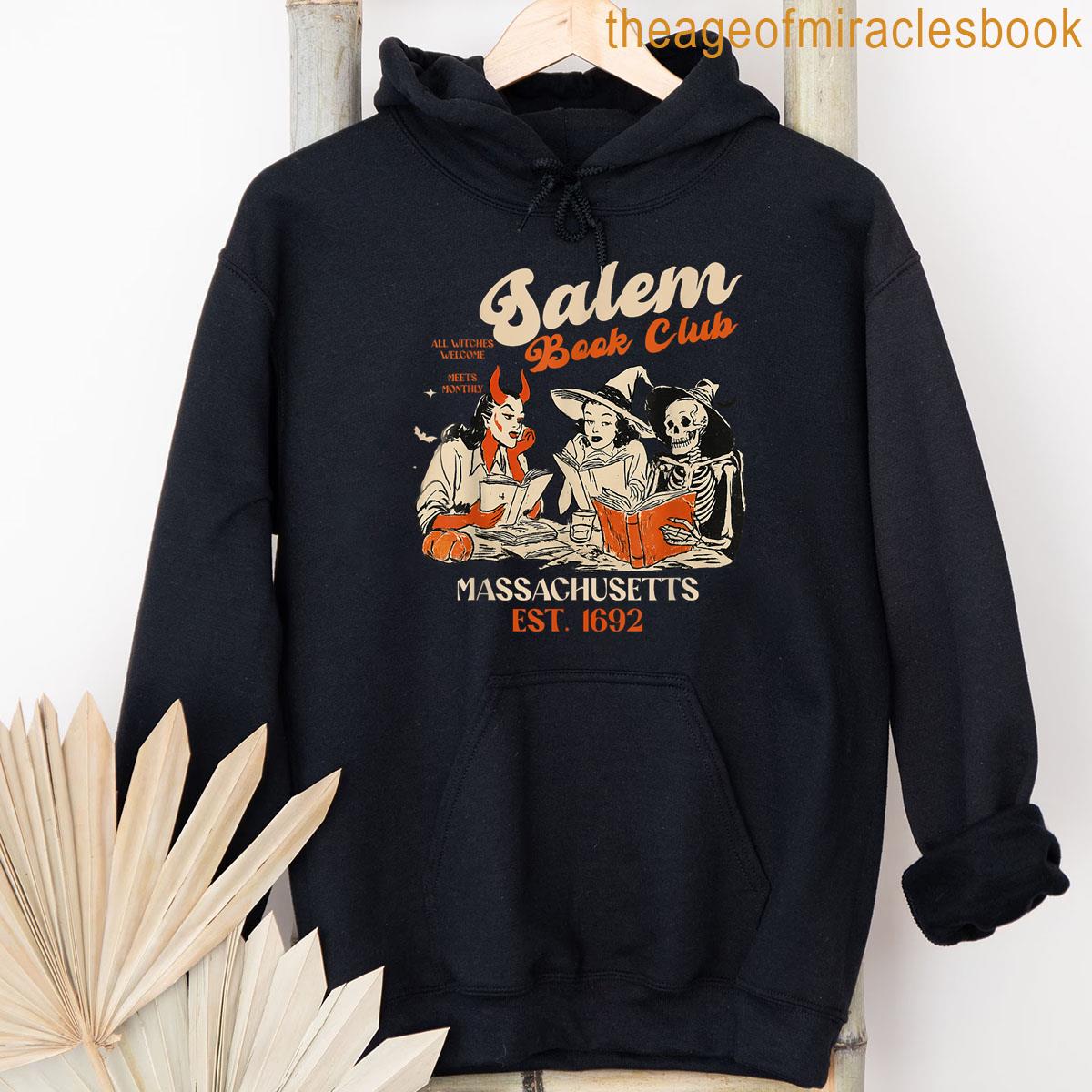 Alternative view of Vintage Salem Book Club Black Cat Bookish Spooky Halloween T-shirt