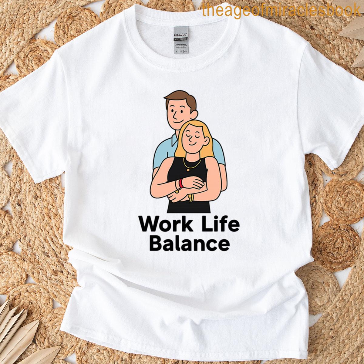 Work Life Balance Funny Couple Hug Cartoon T-shirt