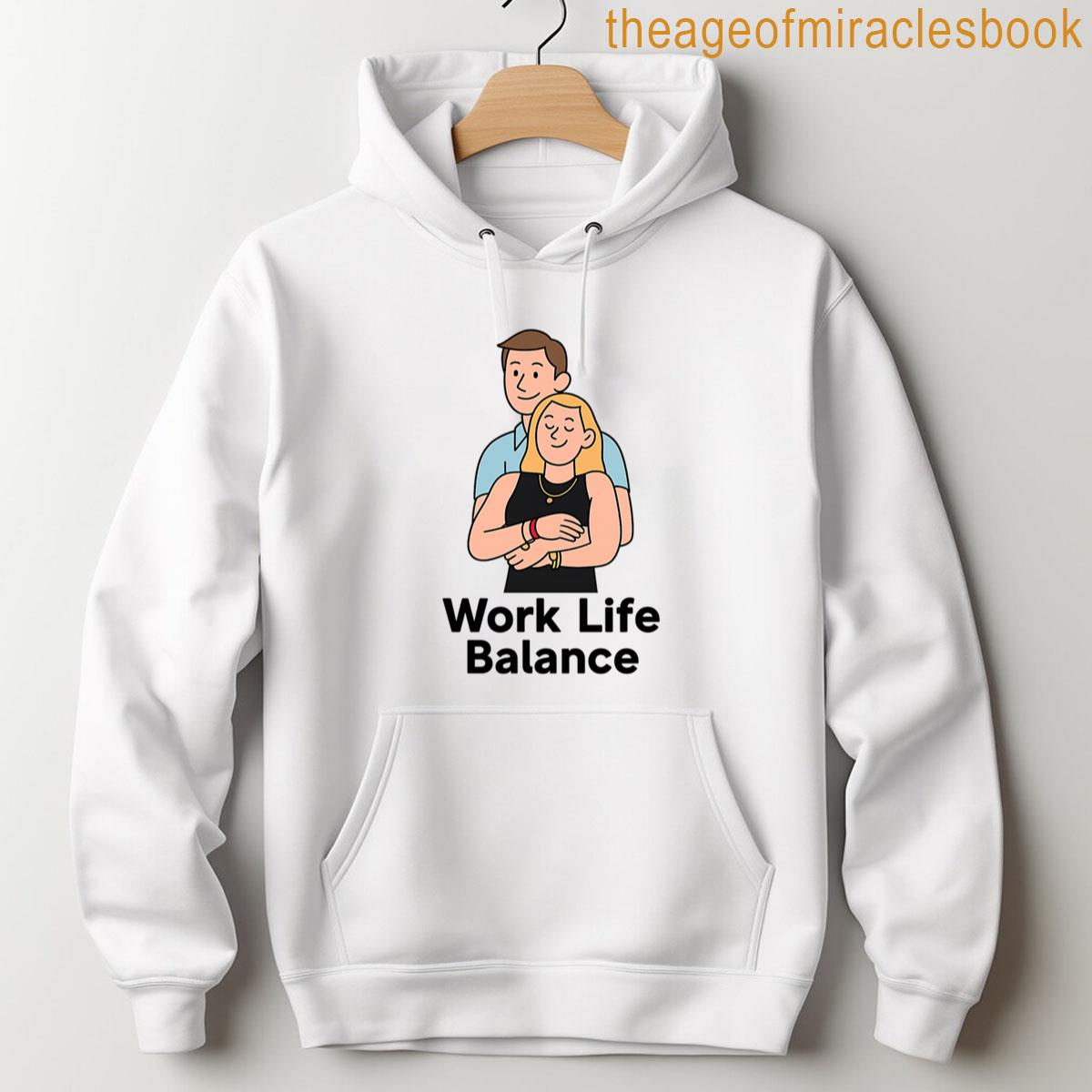 Alternative view of Work Life Balance Funny Couple Hug Cartoon T-shirt