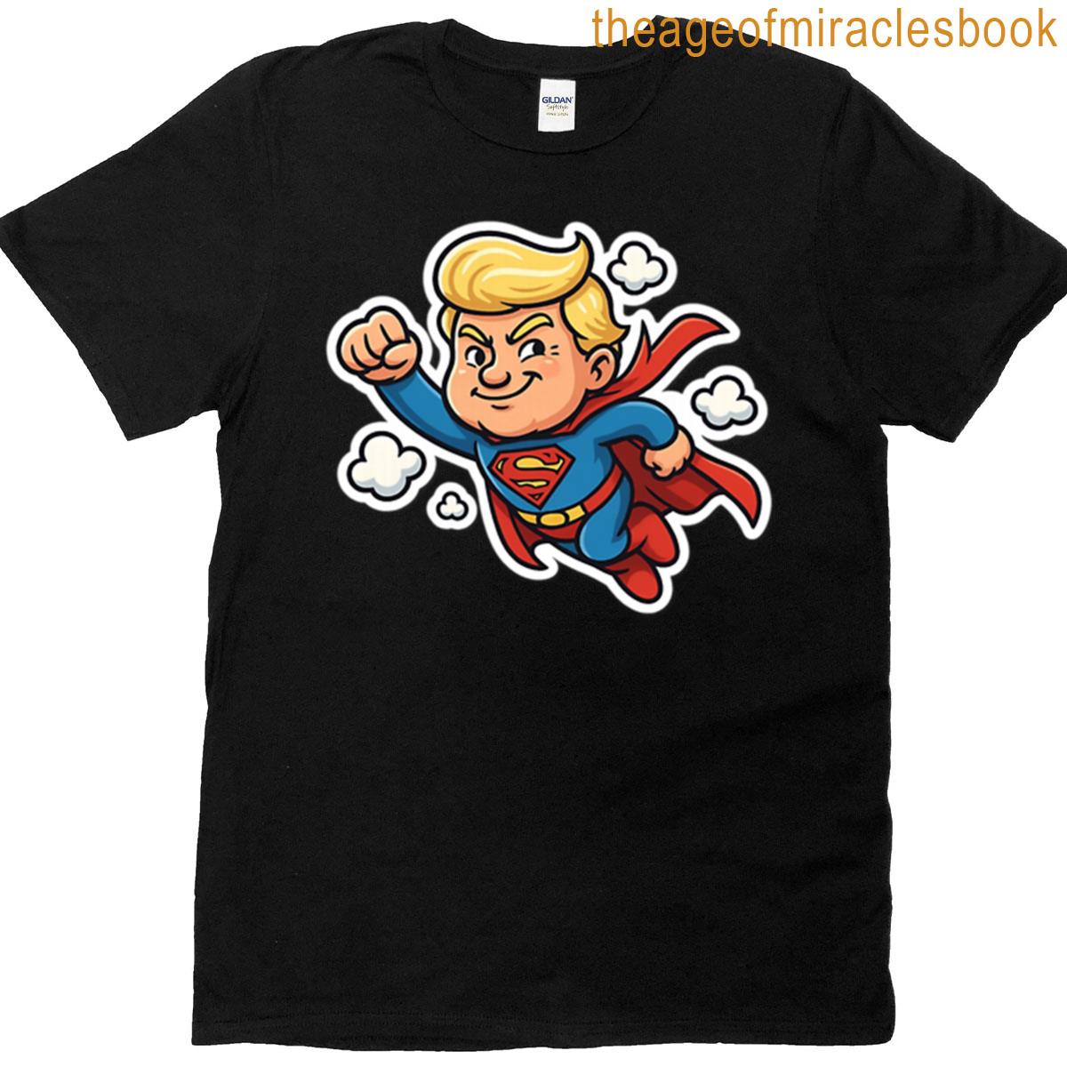 Trump Superhero Sticker Funny Political Cartoon Oversized T-shirt