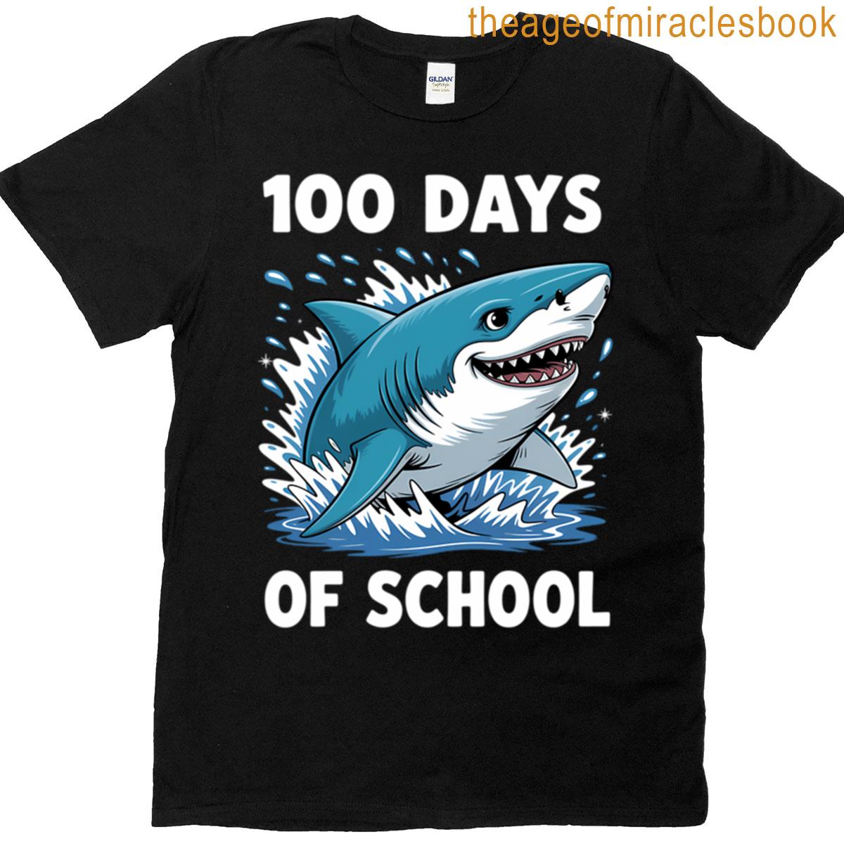 100 Days Of School Funny Shark 100th Day Of School Boy Shark T-shirt