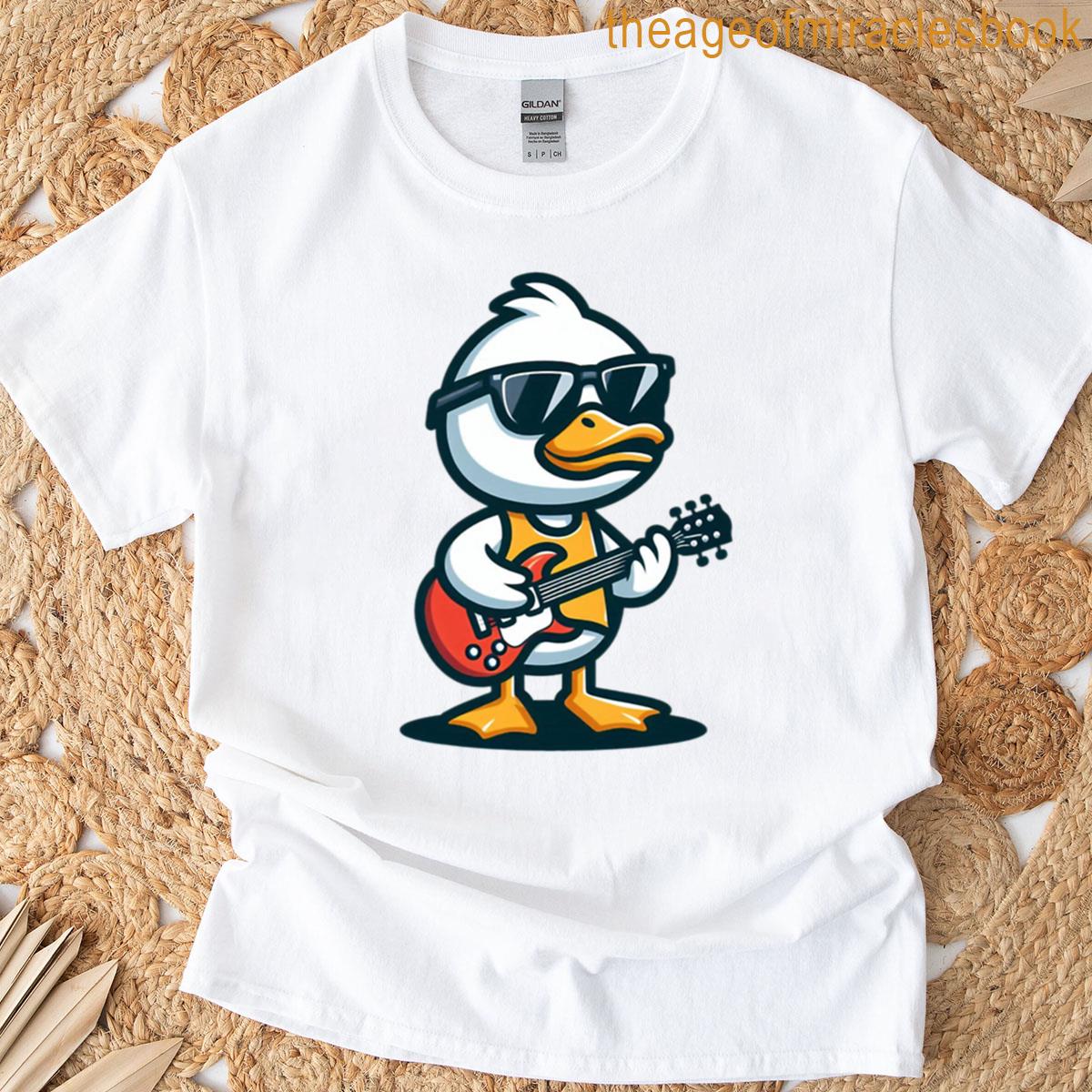 Cartoon Duck Rock Guitarist Cool Musician Animal Art T-shirt