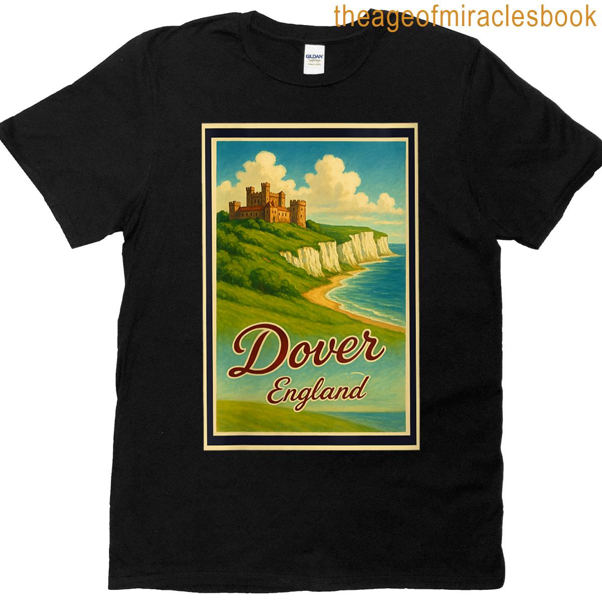 Womens 50s Vintage Dover Cliffs City England Uk Poster Art Graphic T-shirt