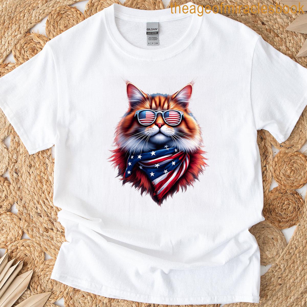 4th Of July Cat Lover With American Flag T-shirt