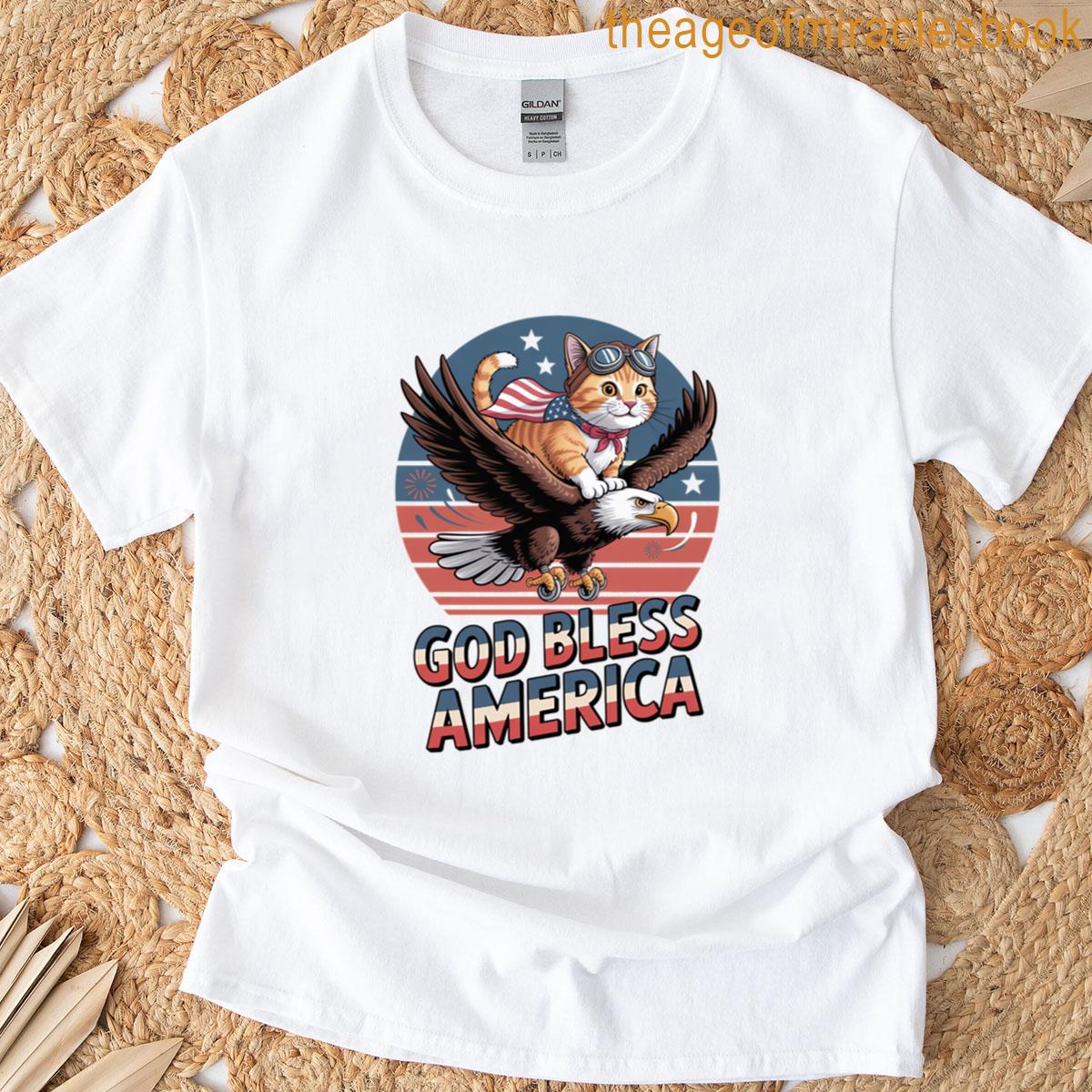 4th Of July Cat Riding An Eagle – God Bless America Boxy T-shirt