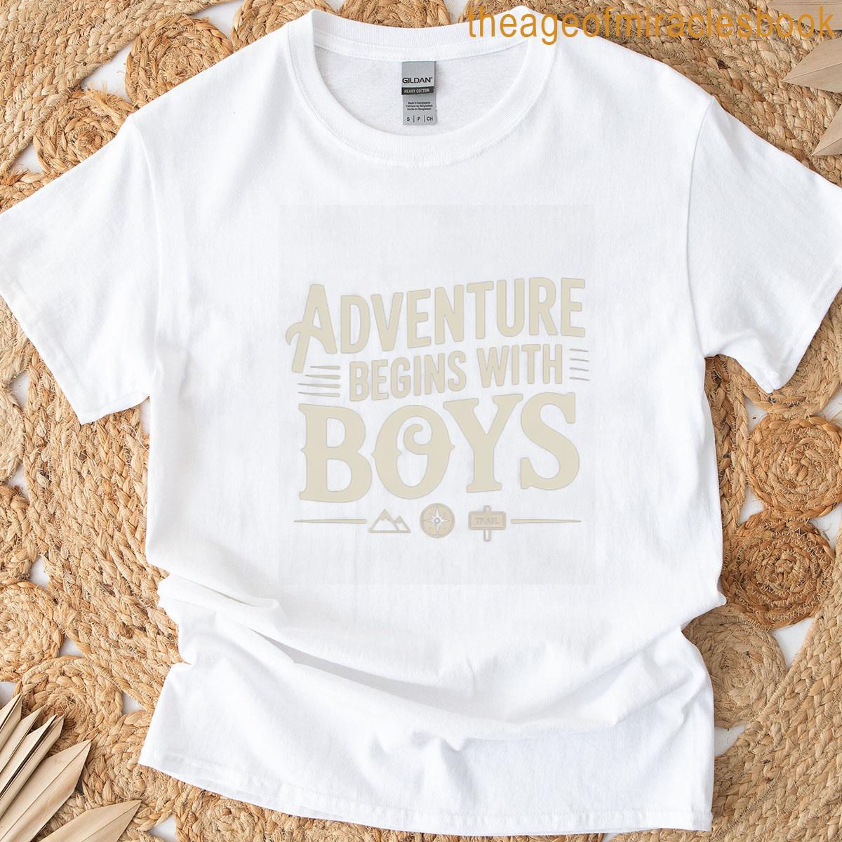 Adventure Begins With Boys Outdoor Family Hiking Design T-shirt