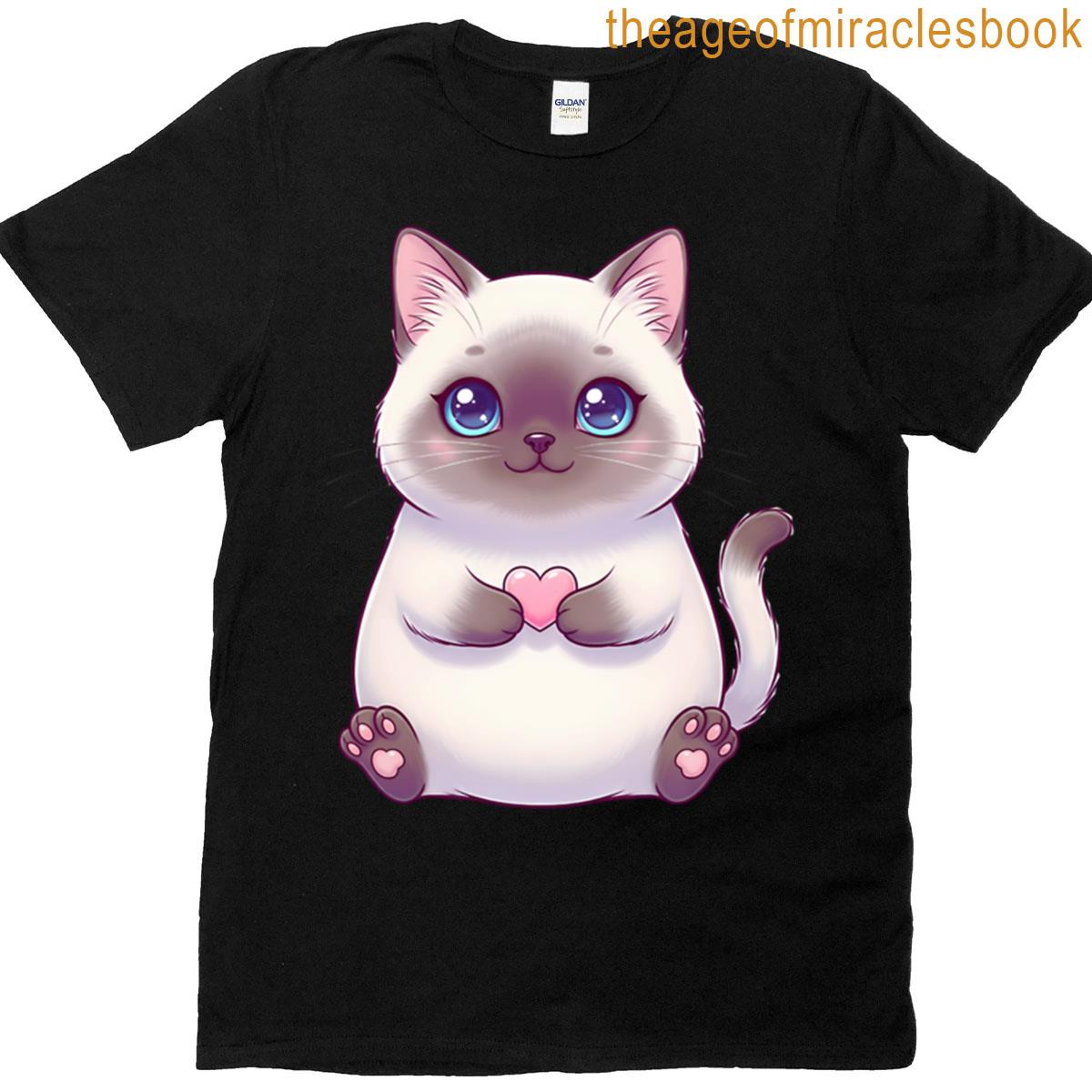 Chubby Siamese Cat Holding A Tiny Pink Heart T-shirt