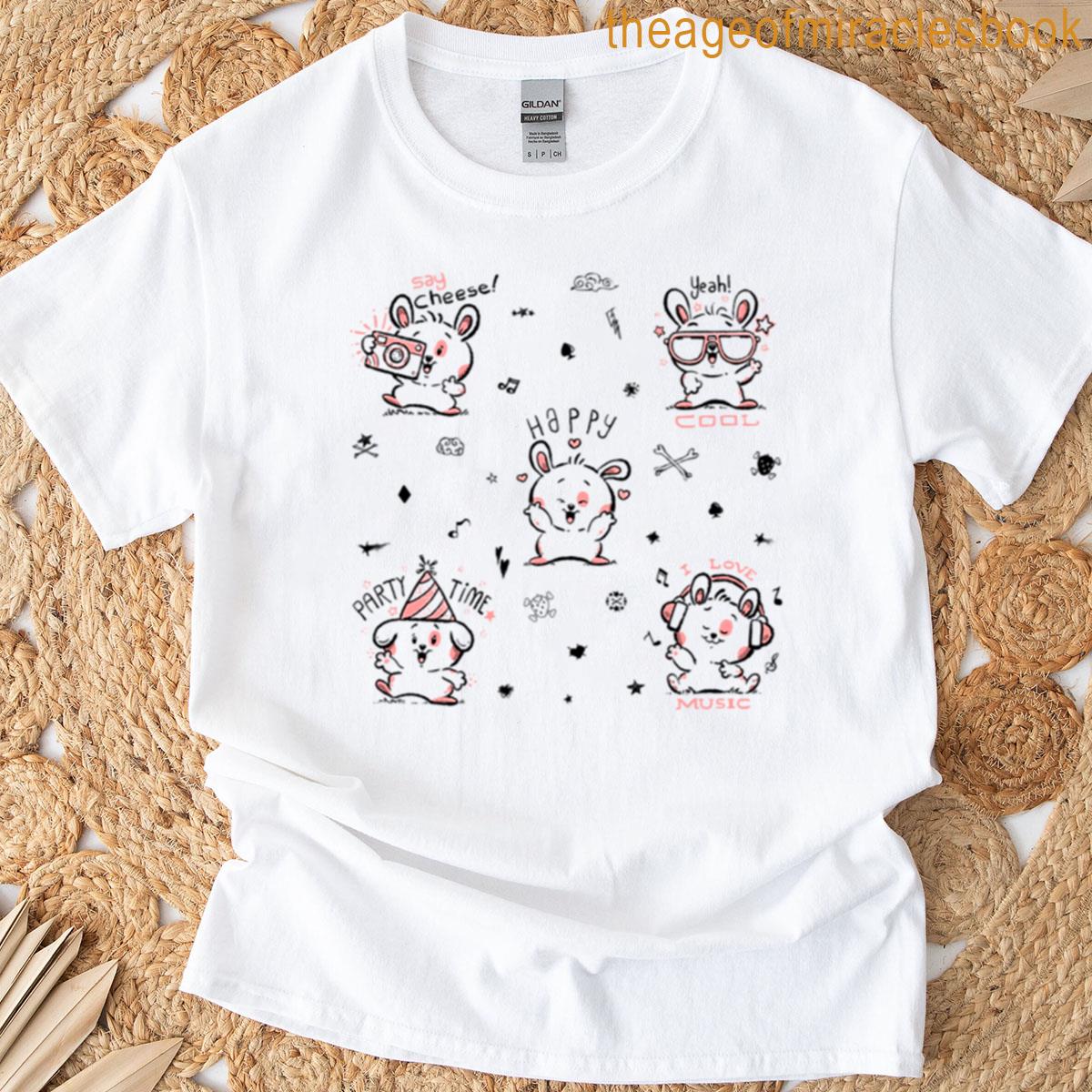 Cute And Funny Cartoon Baby Bunny Rabbit Pattern – Moods Emojis And Doodles T-shirt