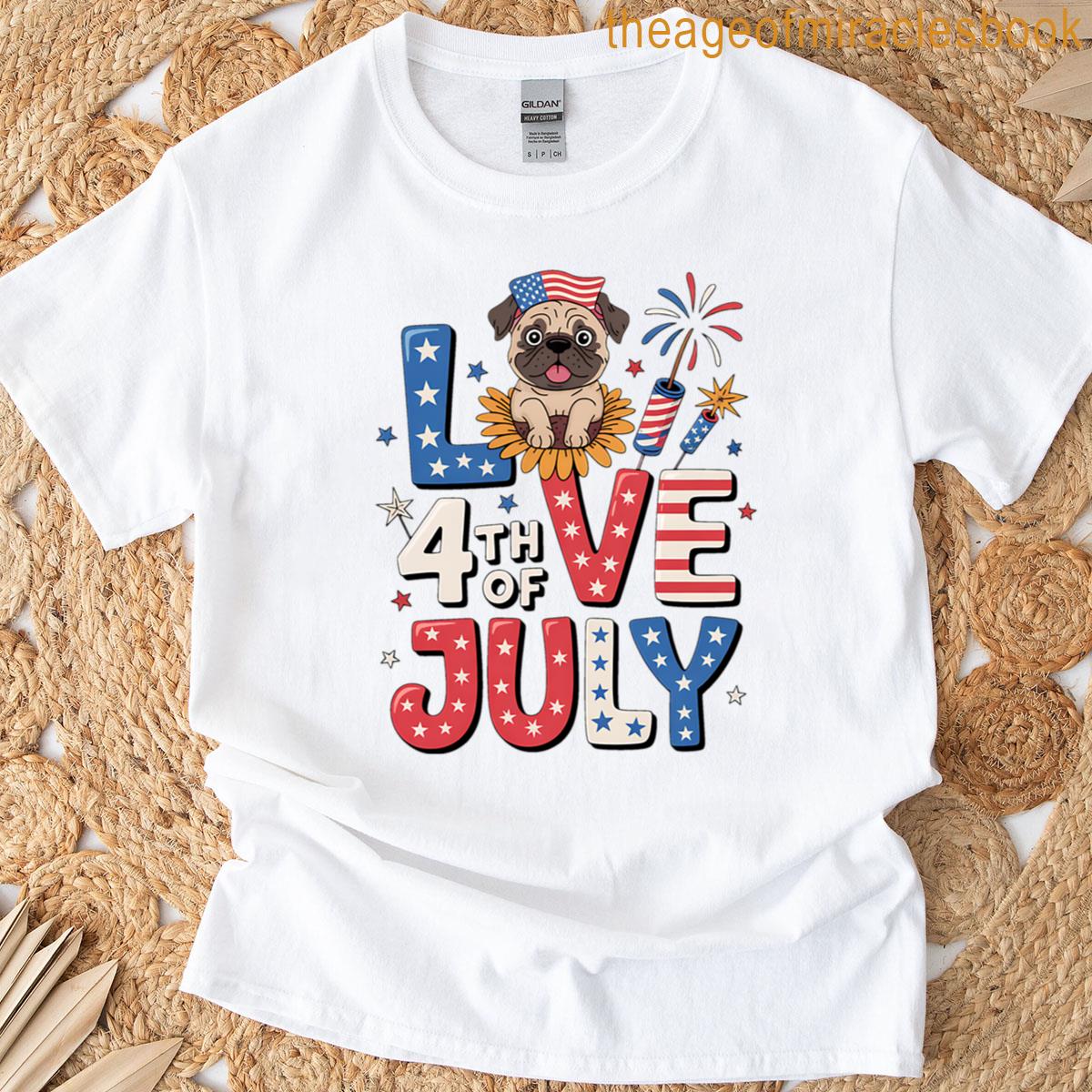 Funny Love Pug Usa Flag Patriotic 4th Of July T-shirt