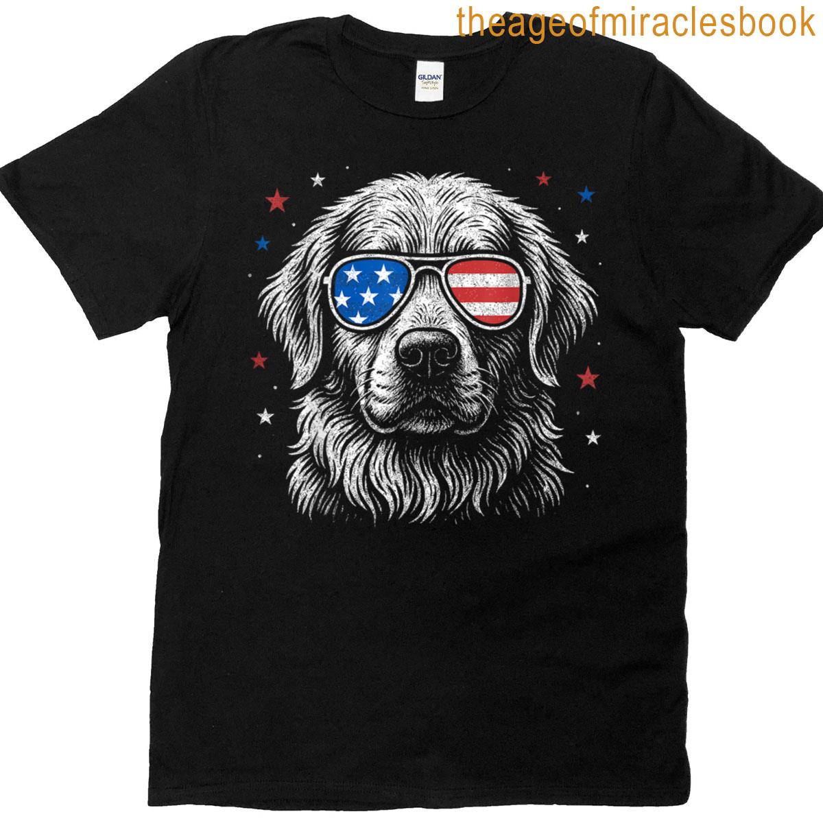Golden Retriever American Flag Patriotic Usa 4th Of July T-shirt