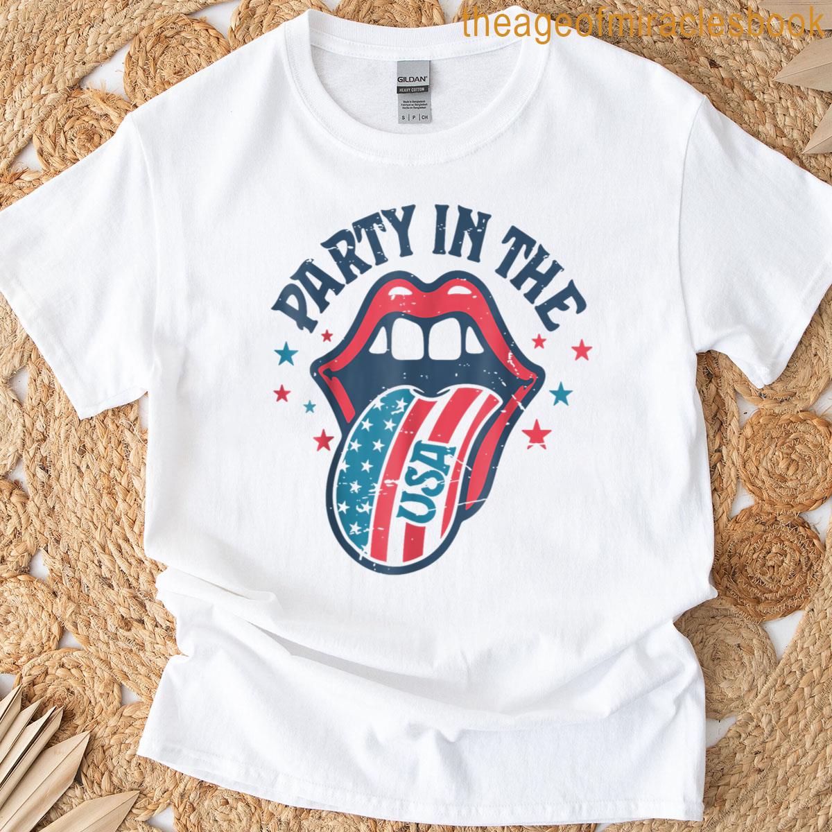 Party In The Usa Flag Tongue Retro 4th Of July T-shirt