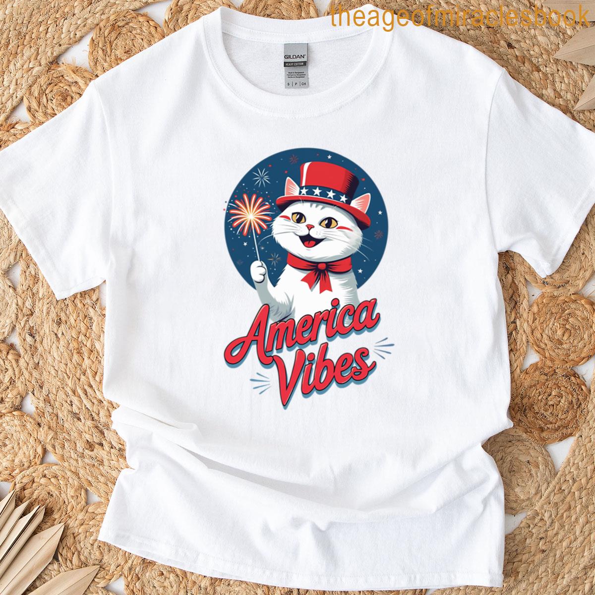Patriotic 4th Of July White Cat Oversized T-shirt