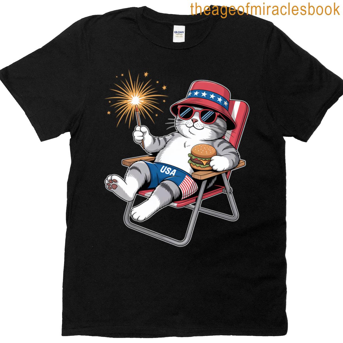 Patriotic Cat With Sparkler Chill Usa Design Oversized T-shirt