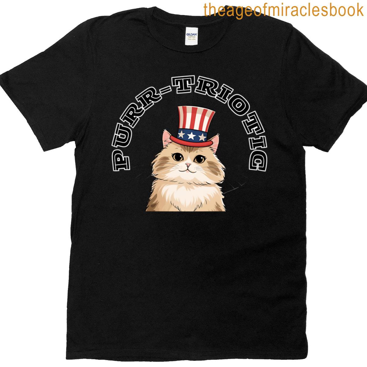 Purr-triotic Kitty Cute 4th Of July Cat In A Flag Hat For Independence Day American T-shirt