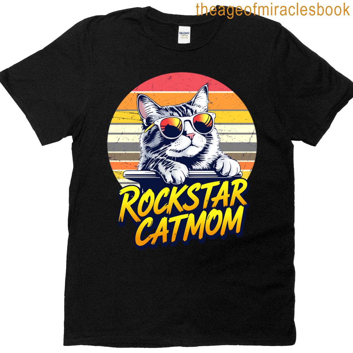 Rockstar Cat Mom Mothers Day Vintage Retro Style T-shirt