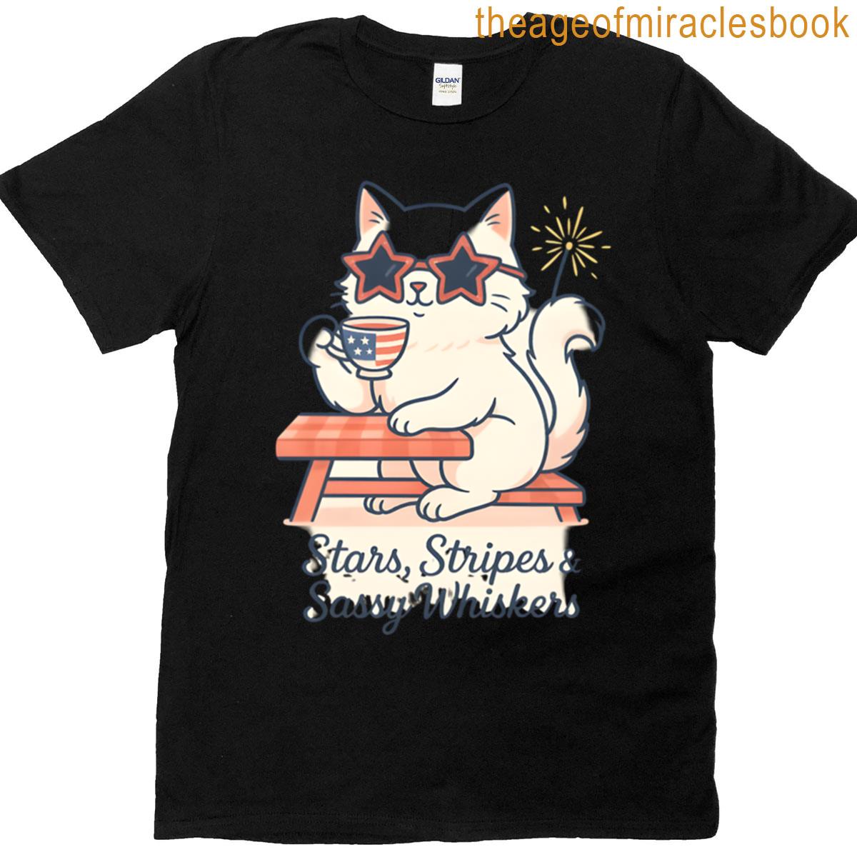 Stars Stripes Sassy Whiskers – Funny Patriotic Cat 4th Of July Design T-shirt