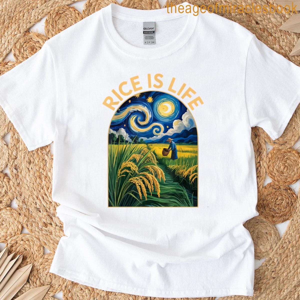 Rice Is Life Van Gogh Starry Night T-shirt
