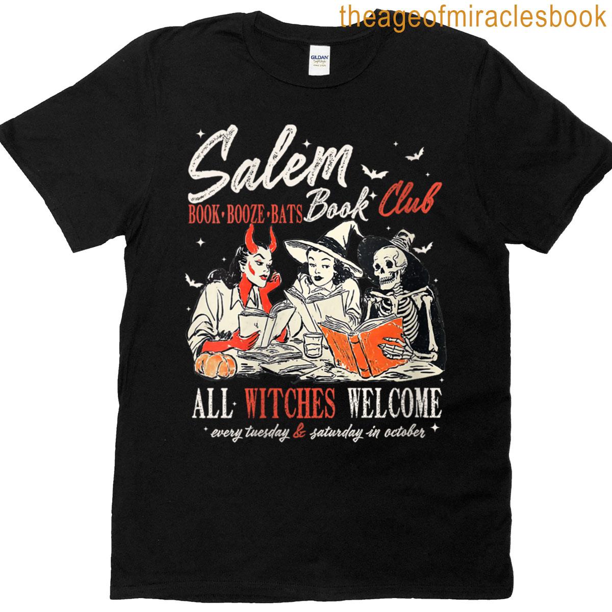 Womens Vintage Salem Book Club Witchy Bookish Spooky Halloween T-shirt