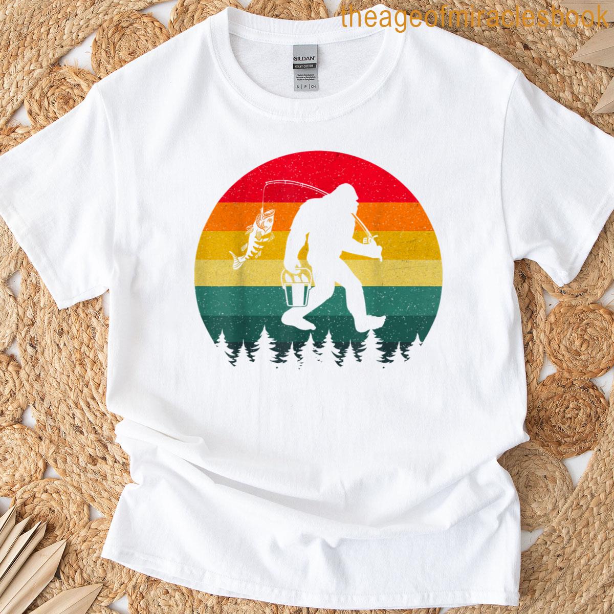 Bigfoot Fishing Adventure Retro Sasquatch Fisherman Vintage T-shirt