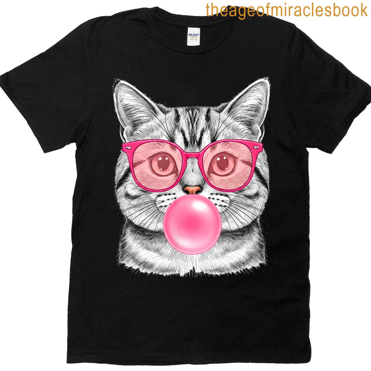 Cute Cat Face Eating Bubble Gum Funny T-shirt