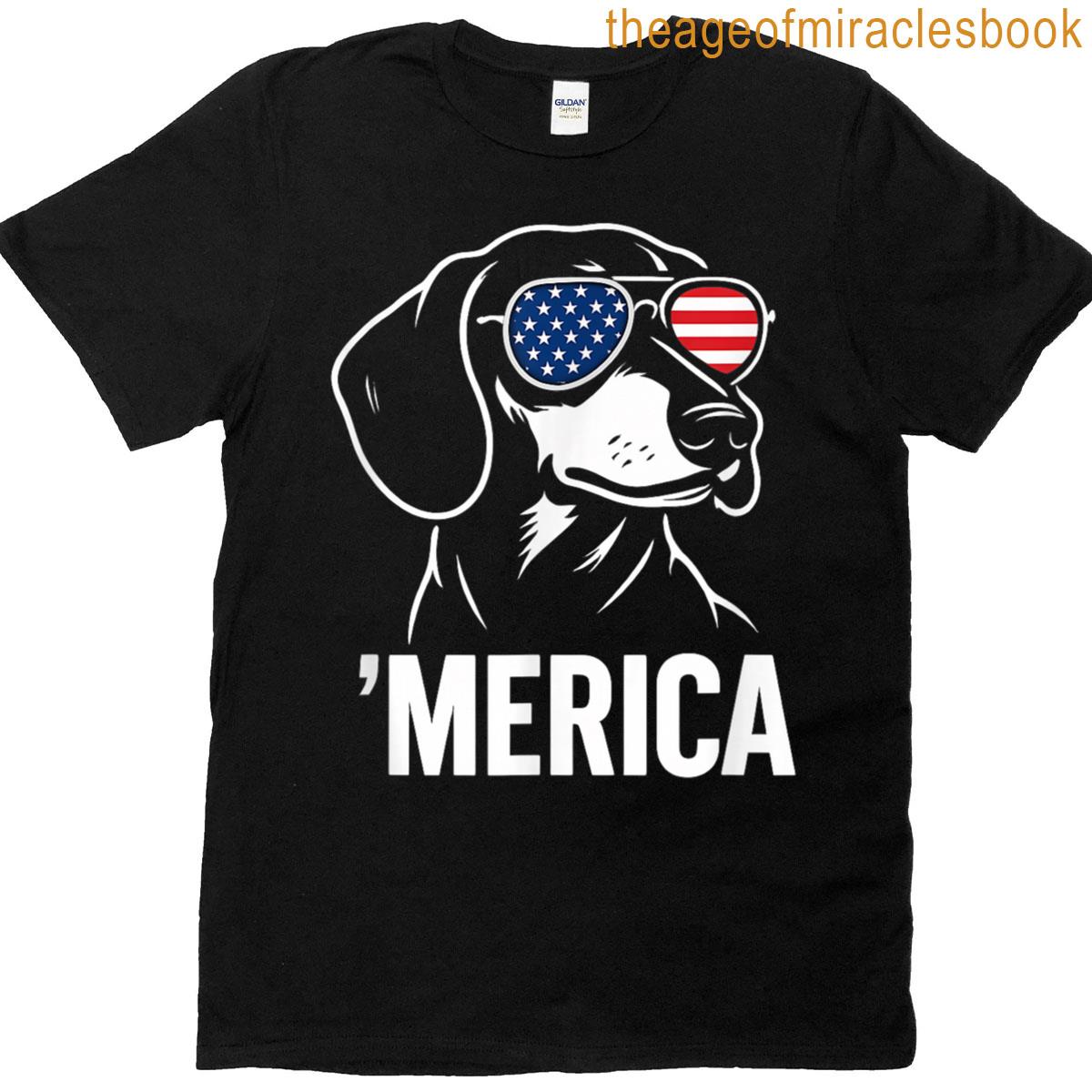Funny Dachshund Merica Dog American Flag Sunglasses T-shirt