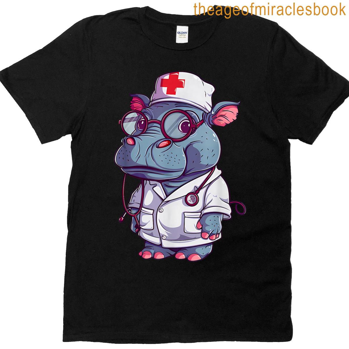 Nurse Hippo Nurse Appreciation Nursing School Stethoscope T-shirt