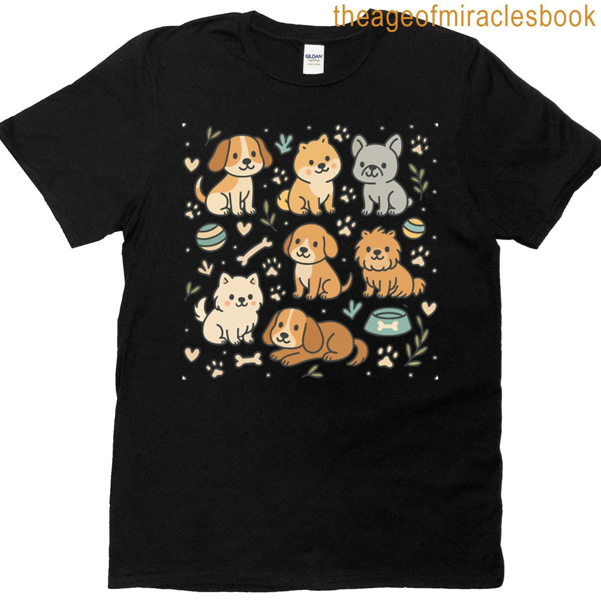 Small Puppies Of Various Breeds In A Pastel World Cute Puppy Patterns Premium T-shirt