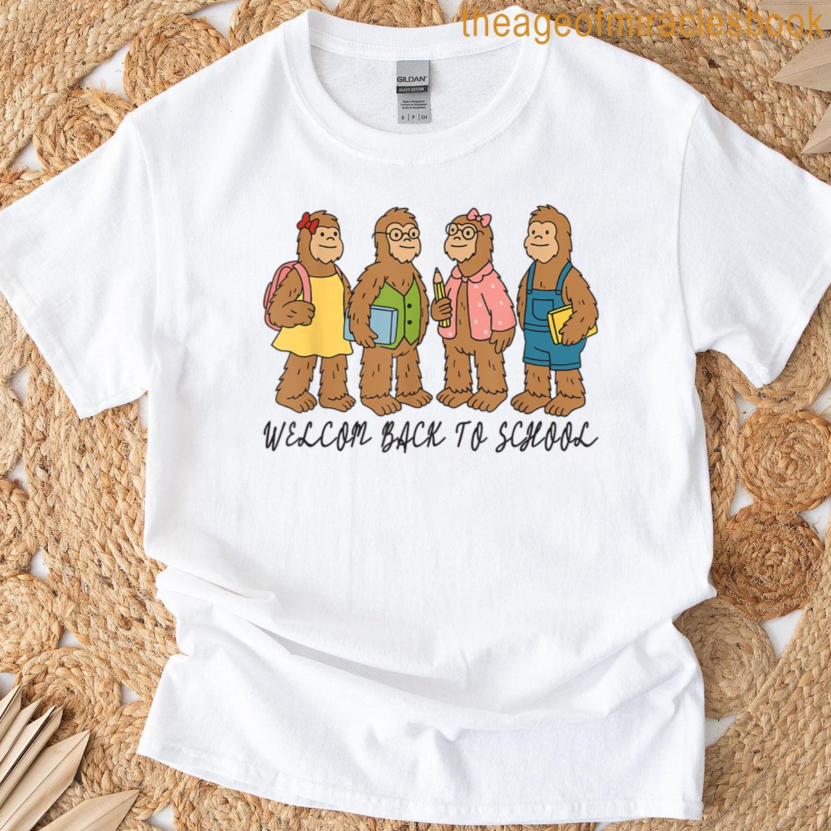 Back To School With Funny Bigfoot Characters And Books T-shirt