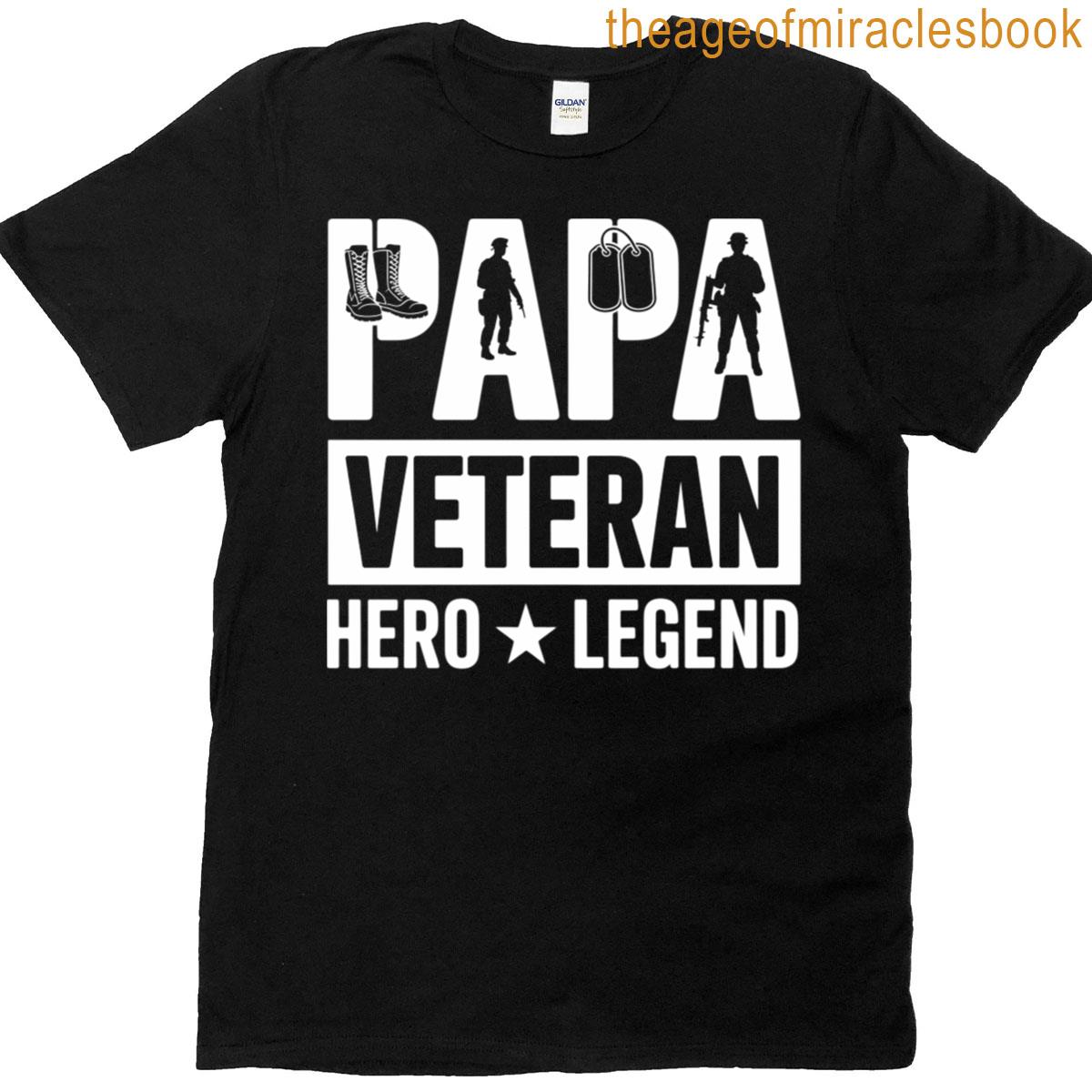 Papa Veteran Hero Legend Patriotic Veteran Grandpa Us Flag T-shirt