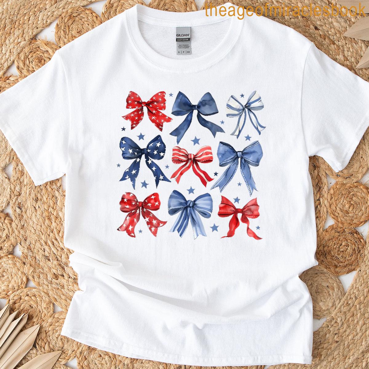 4th Of July America Patriotic Bow Ribbon For Women Girls Kids Men T-shirt