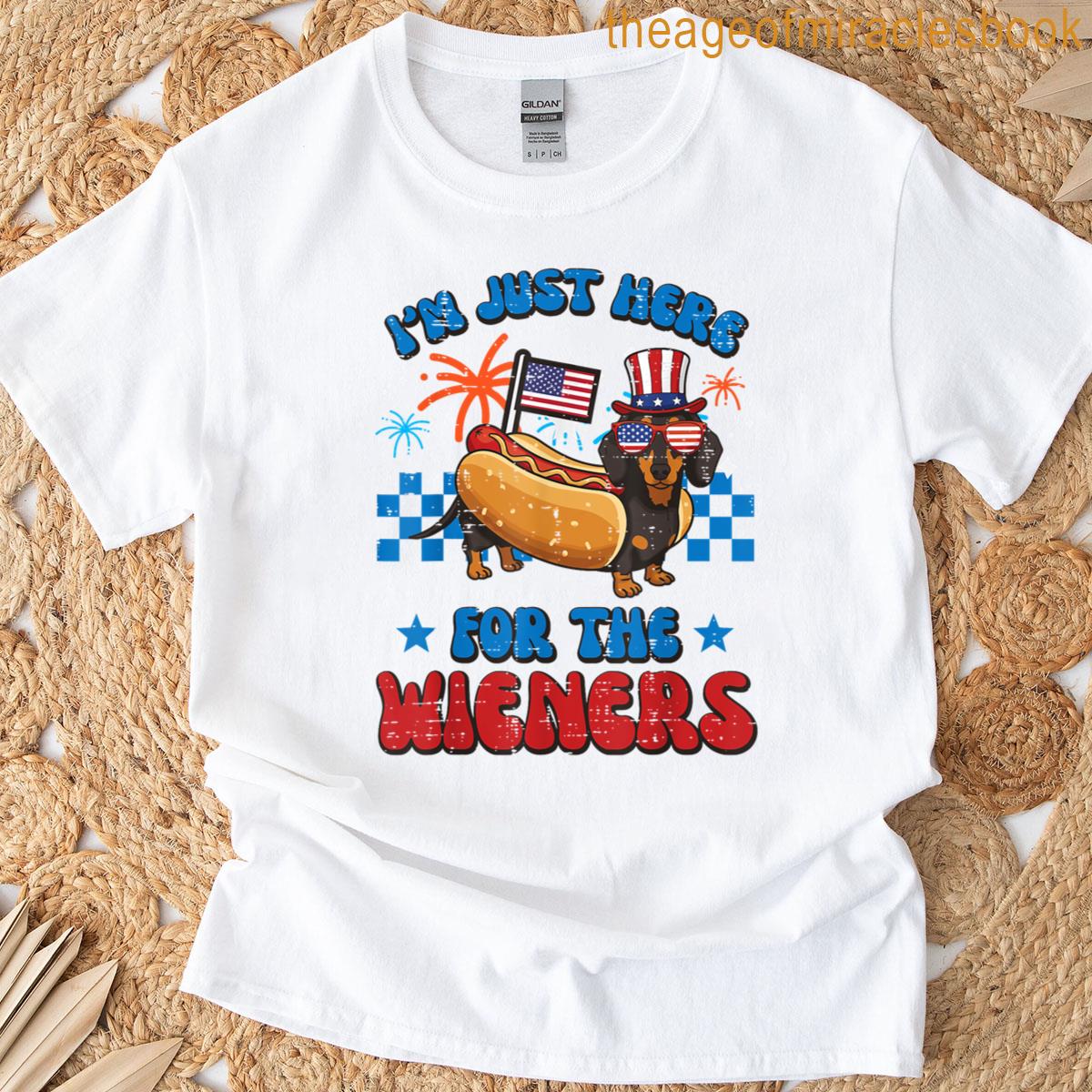 4th Of July Dog Here For Wieners Dachshund Hotdog Men Women T-shirt