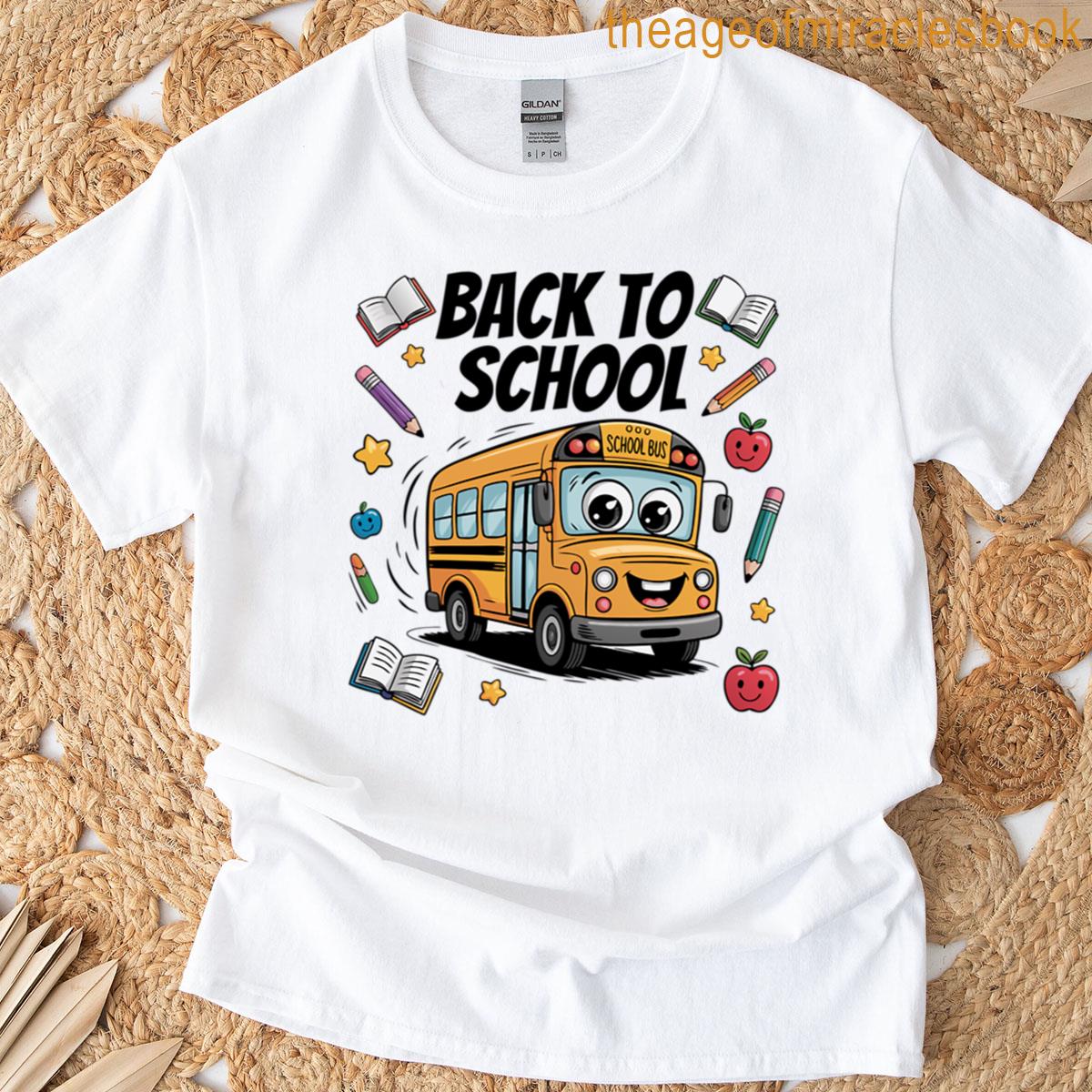 Back To School Cute Cartoon Bus School Supplies Design T-shirt