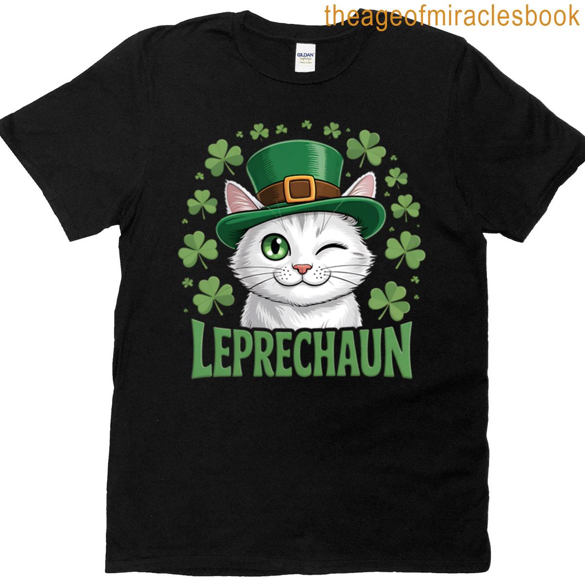 Cat Leprechaun Hat St Patricks Day Kitten Shamrock Irish T-shirt