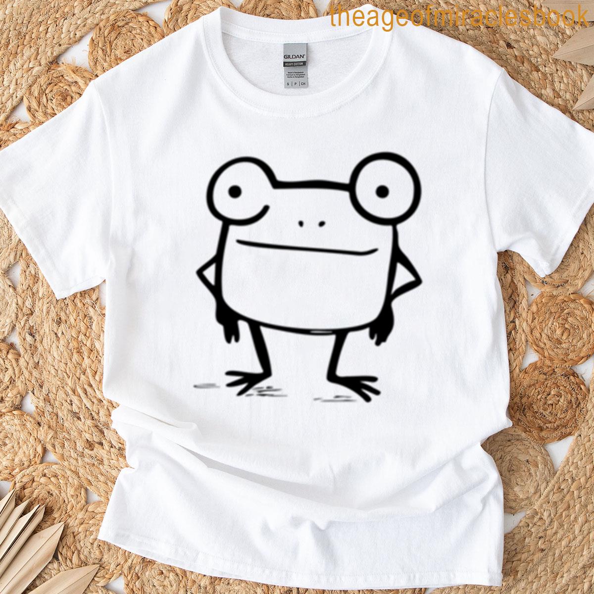 Confident Cartoon Frog Minimalist Line Art T-shirt