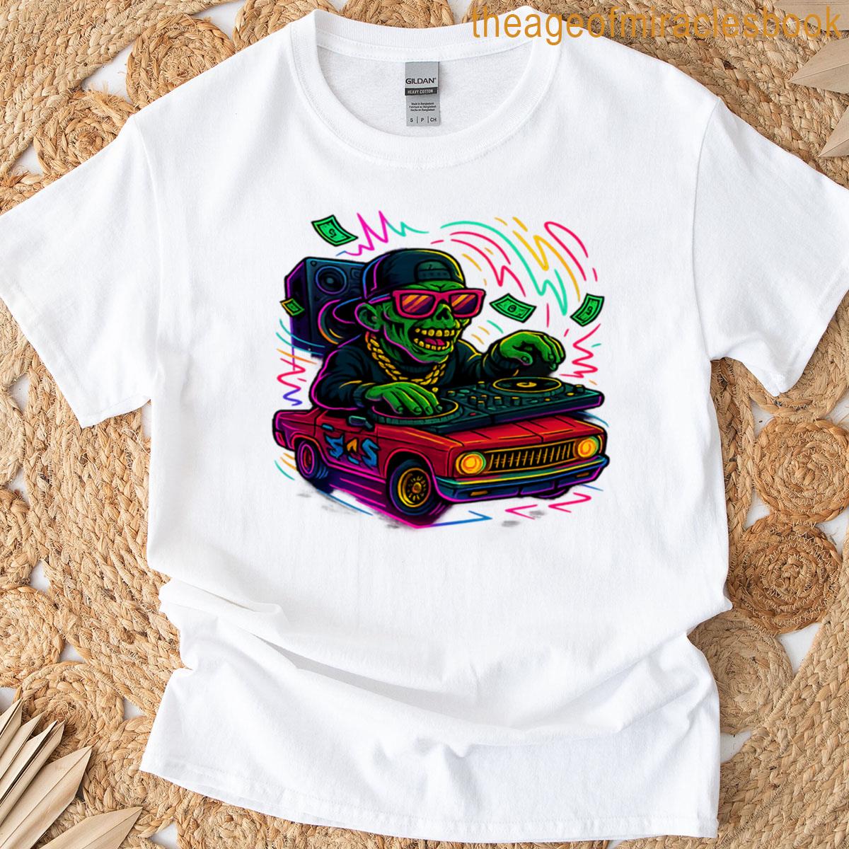 Zombie Dj In Lowrider Car Cool Halloween Music Design Boxy T-shirt