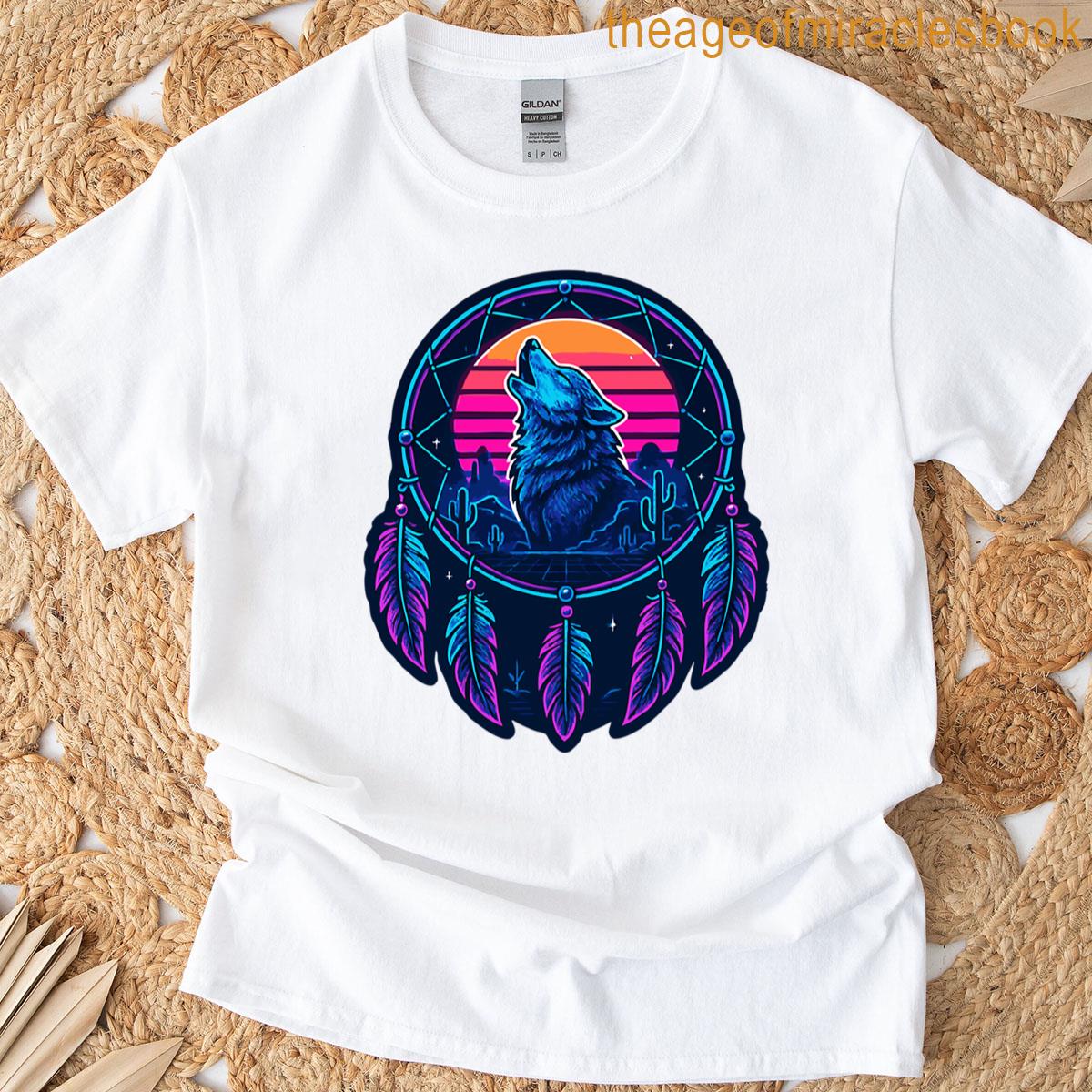 Howling Wolf Dream Catcher Retro Art Style T-shirt