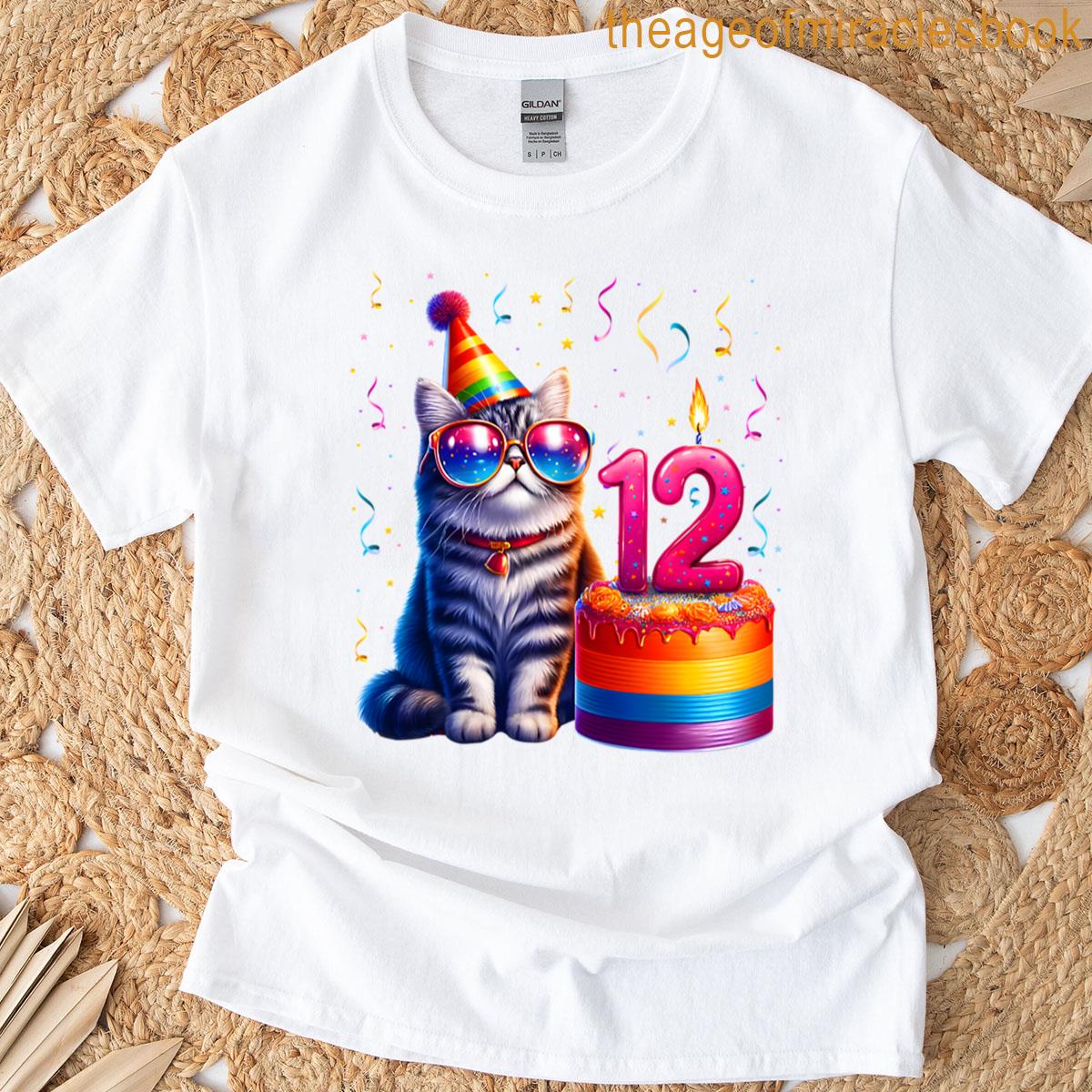 12h Birthday Cute Cat 12 Years Old Bday Party Kitty Cat Lover T-shirt