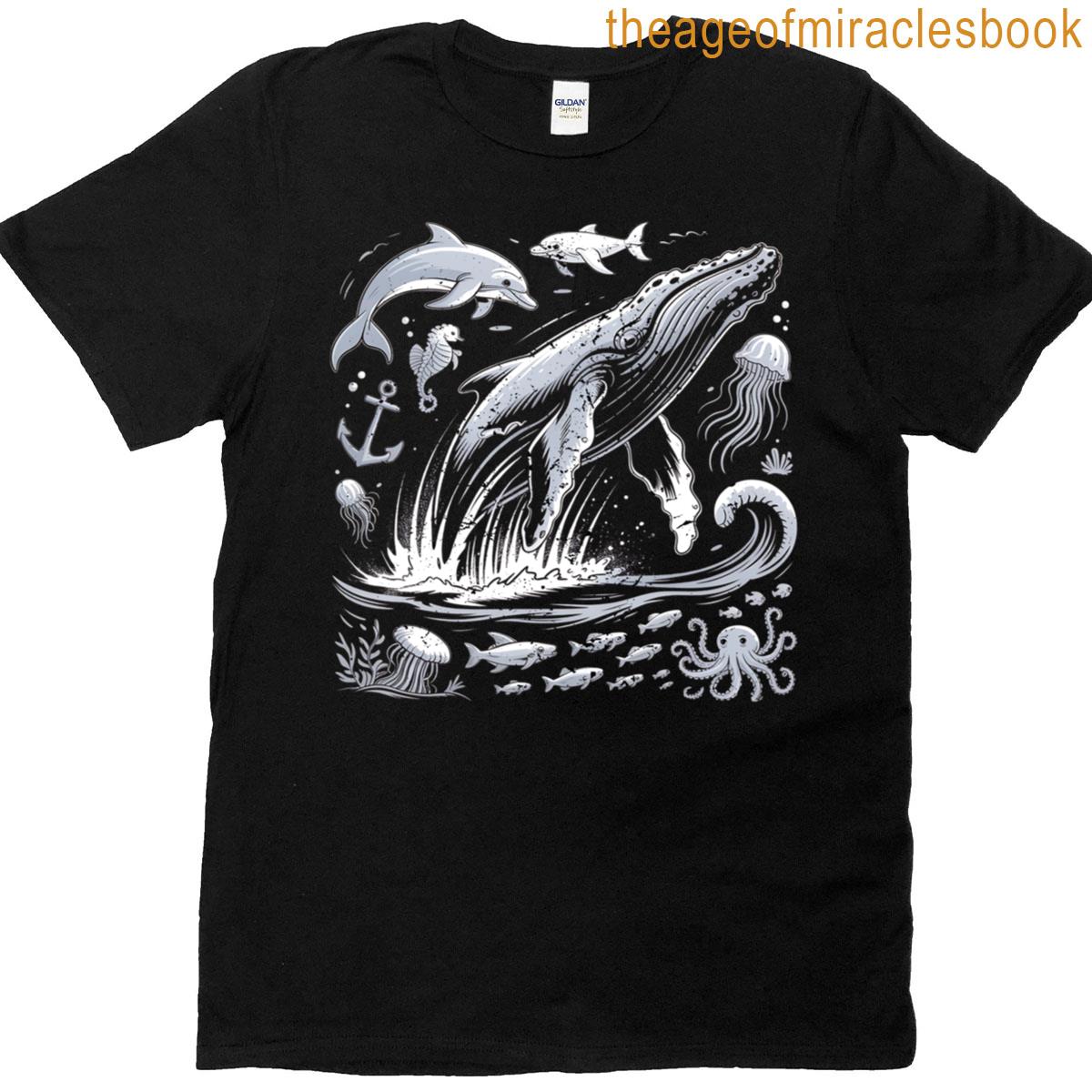 Ocean Life Sea Whale Dolphin Beach 90s Vintage Apparel T-shirt