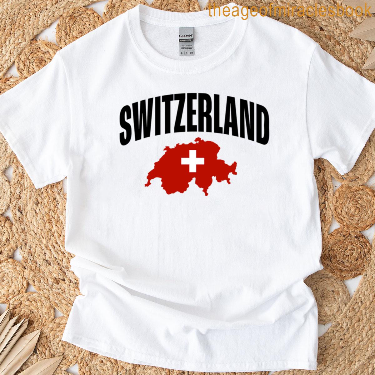 Switzerland - Curved Font With Country Shape Amd Flag T-shirt