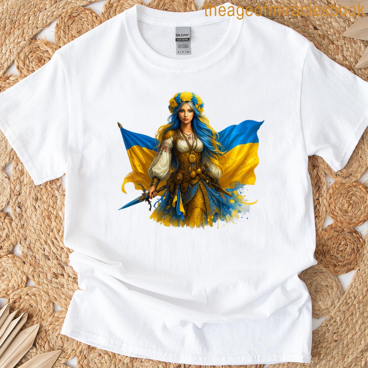 Ukrainian Warrior Goddess 3d Fantasy Patriotic Art T-shirt