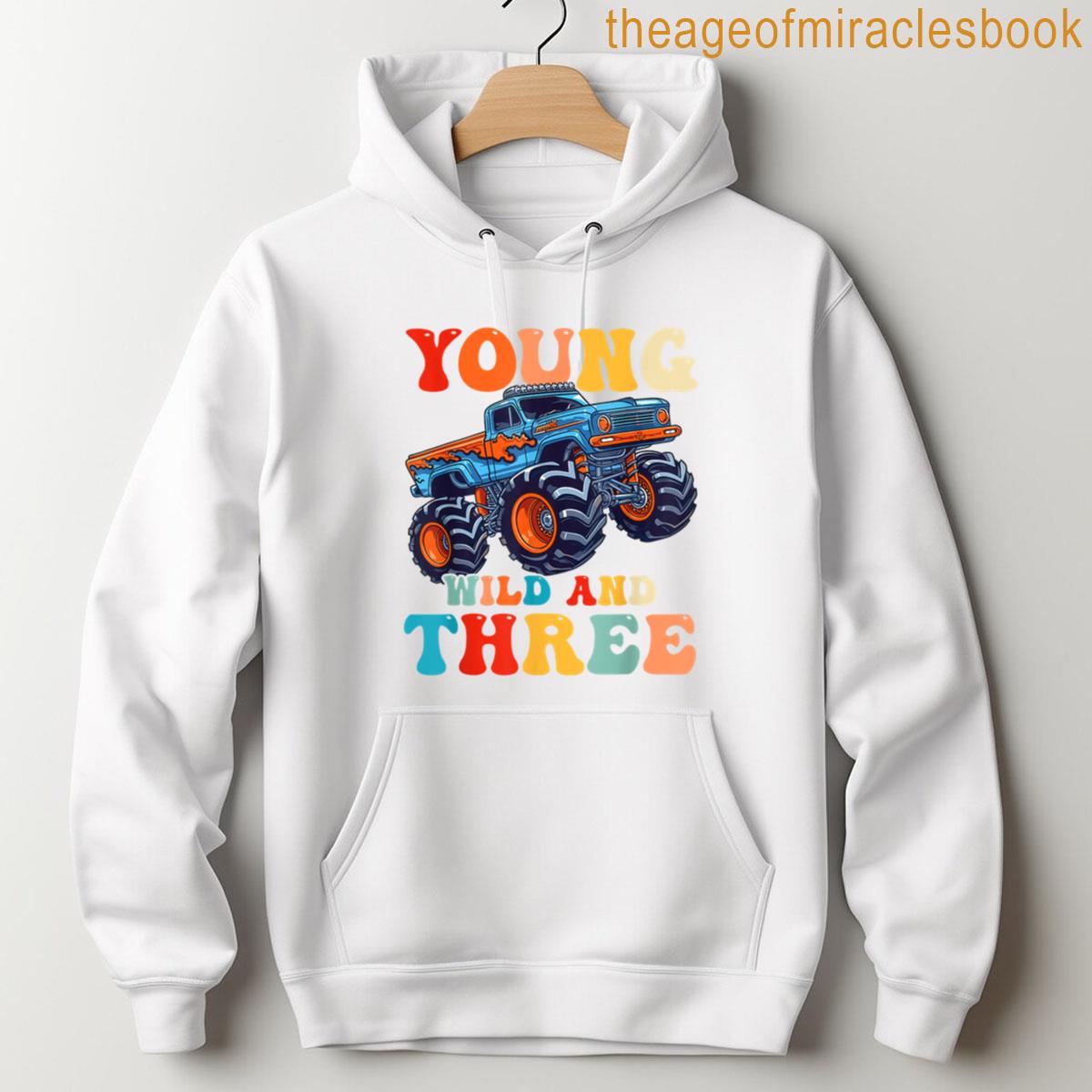 Alternative view of Young Wild And Three Vintage Birthday Boy Monster Truck T-shirt