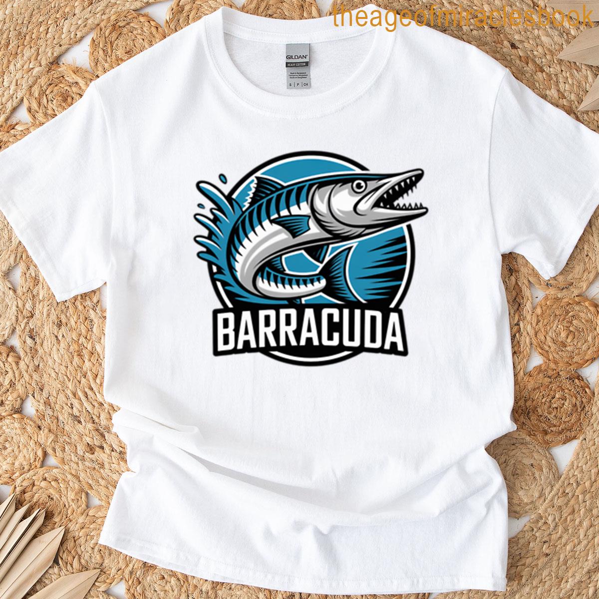 Wild Barracuda Ocean Fishing And Marine Adventure Sports Logo T-shirt